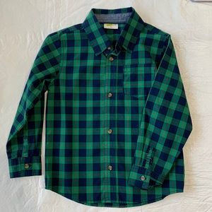 Boys Crazy 8 Christmas Holiday Green Plaid Button Down Dress Shirt Excellent 5T